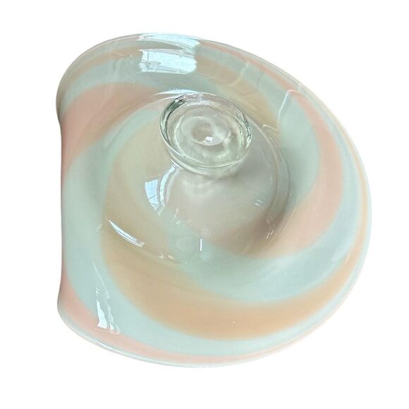 Large Hand Blown Orange and White Swirled Decorative Dish with Folded Lip - Picture 6 of 6